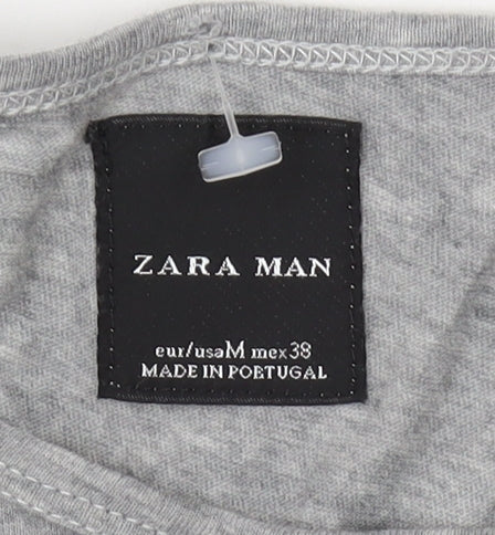 Zara Man Grey Graphic Print M T-Shirt - Men's Fashion