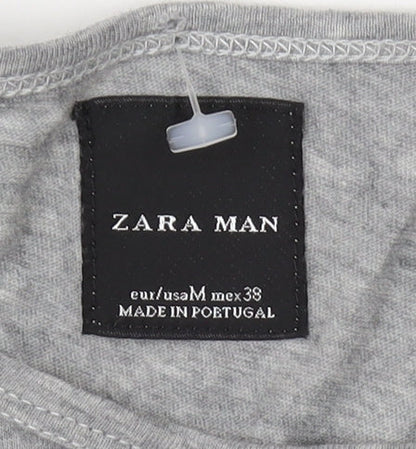 Zara Man Grey Graphic Print M T-Shirt - Men's Fashion