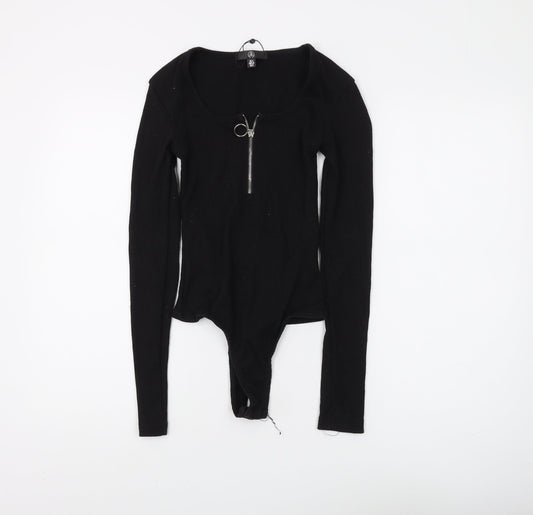 Missguided Women's Black Long Sleeve Bodysuit, Size 4