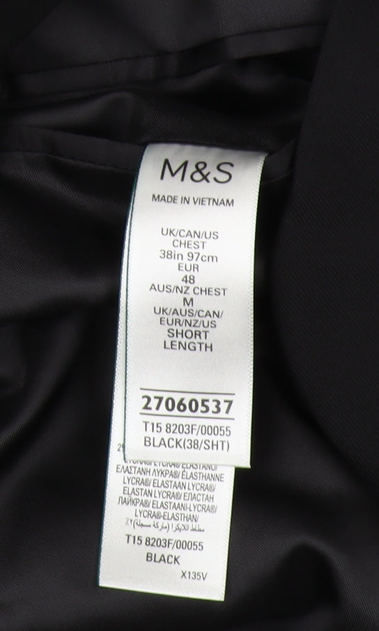 Mens UK Size 38 Marks and Spencer Regular Black Suit Tuxedo