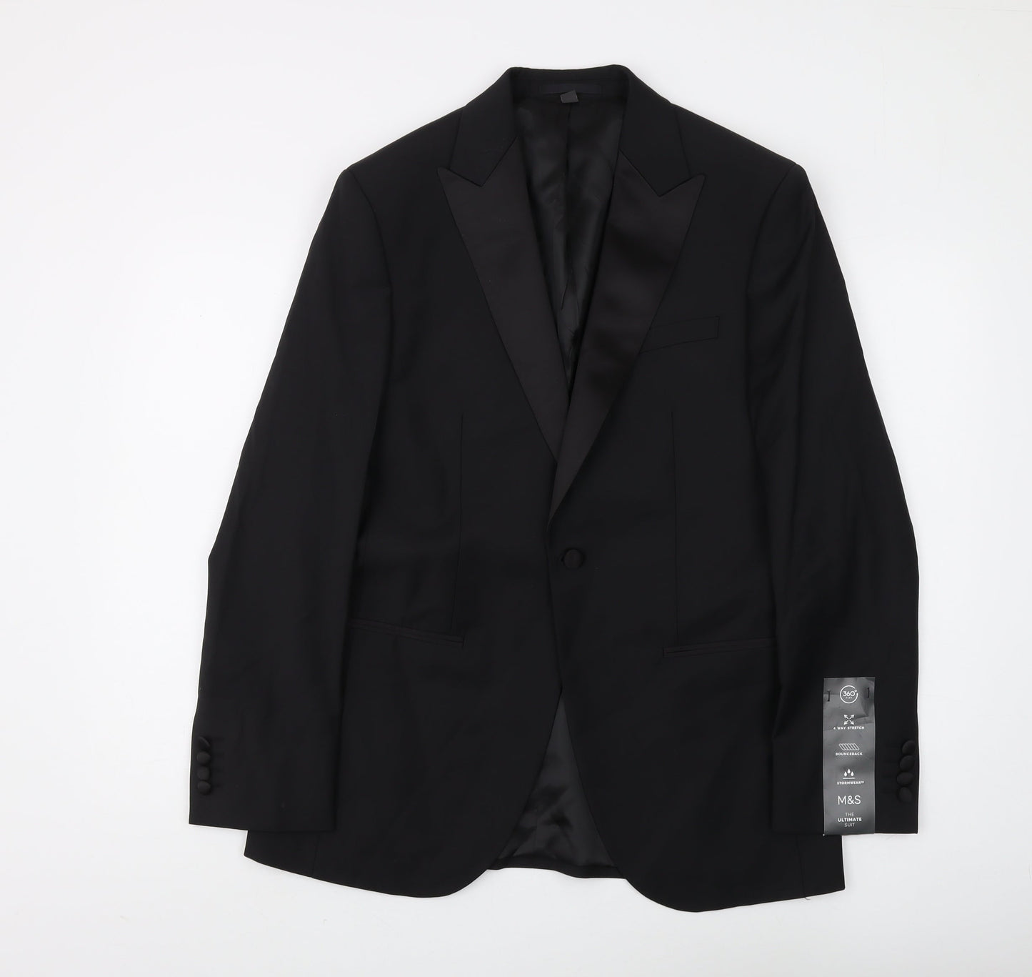 Mens UK Size 38 Marks and Spencer Regular Black Suit Tuxedo