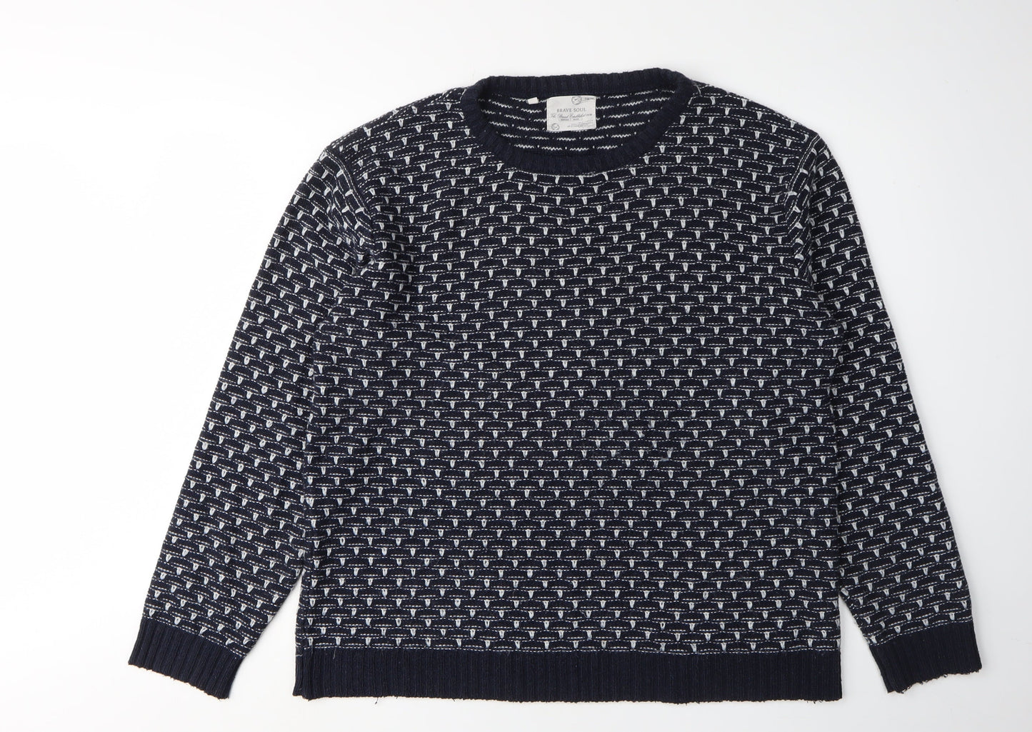 Brave Soul Men's Black Geometric Pullover Jumper L