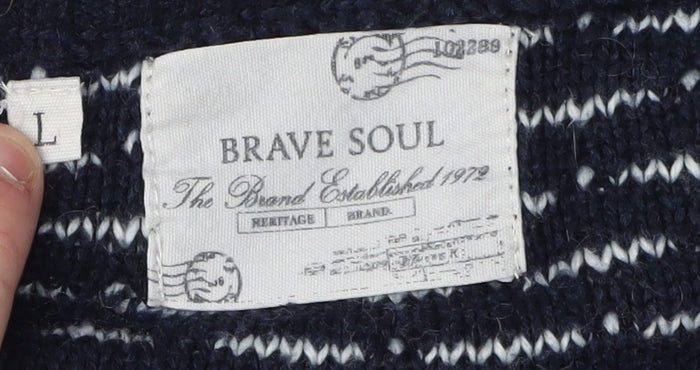 Brave Soul Men's Black Geometric Pullover Jumper L