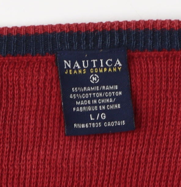 Nautica Men's Red V-Neck Pullover Jumper L