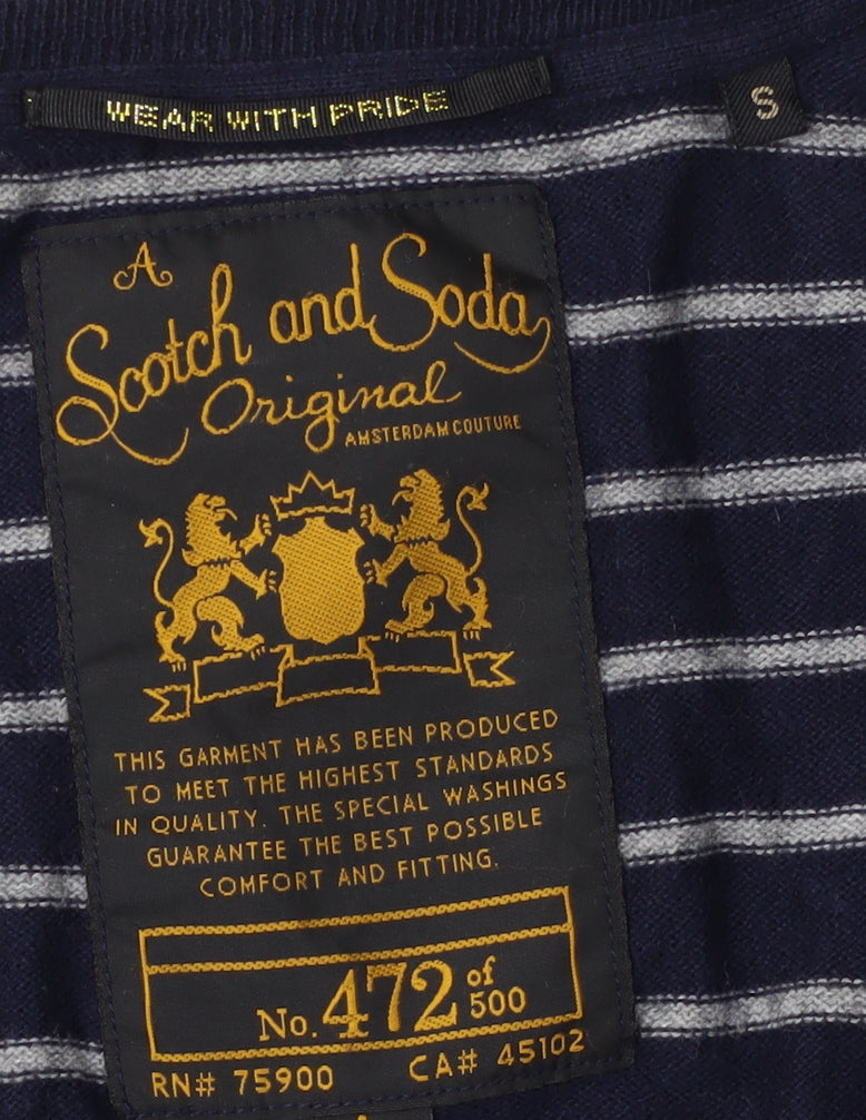 Scotch and Soda Unisex Blue Striped Cardigan S