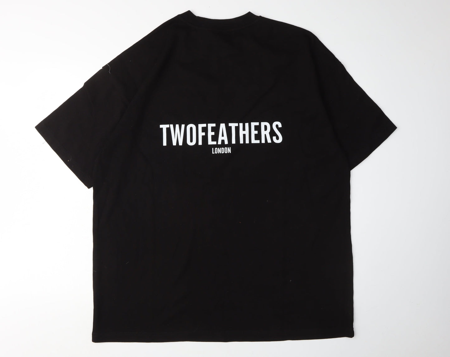 TWOFEATHERS Men's Black Cotton T-Shirt - Large
