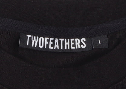 TWOFEATHERS Men's Black Cotton T-Shirt - Large