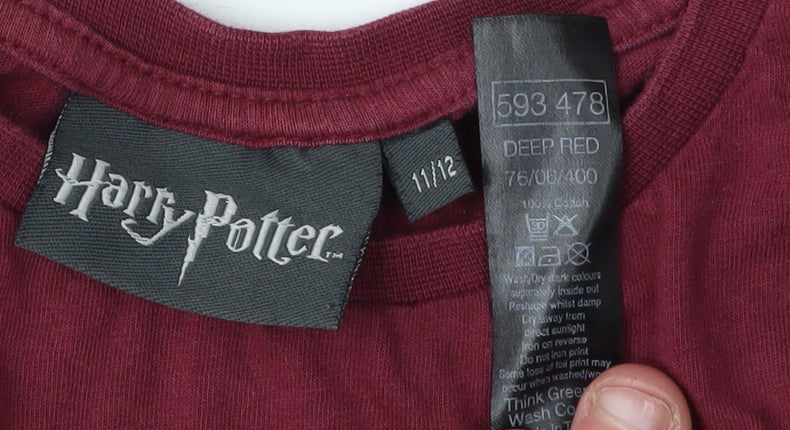 Unisex Adults UK Size 12 Harry Potter Red Basic T-Shirt