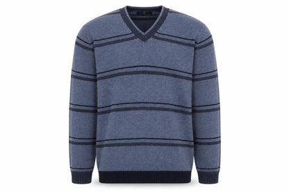 Marks & Spencer Men's Blue Striped V-Neck Jumper M