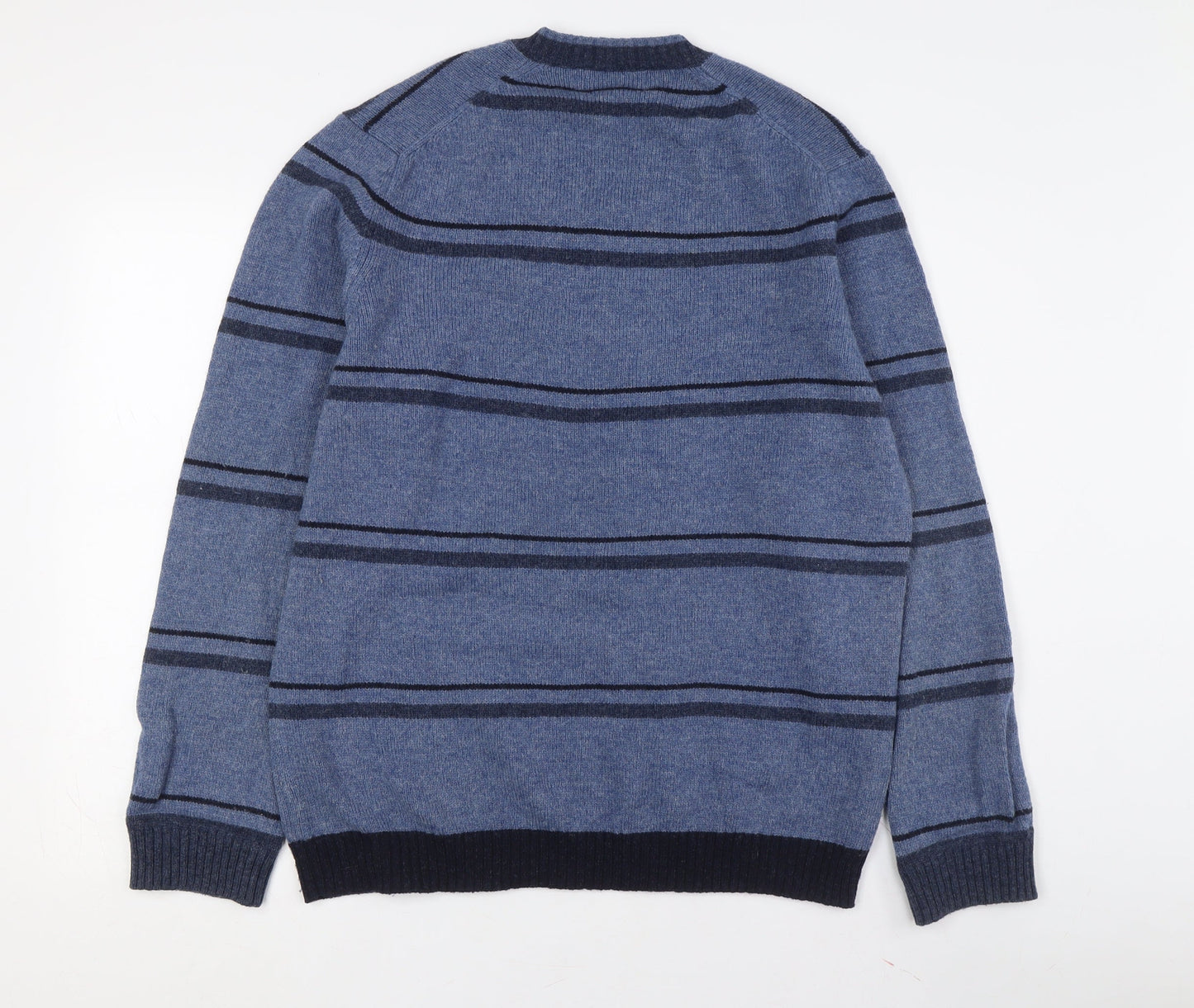 Marks and Spencer Men's Blue Striped V-Neck Jumper M