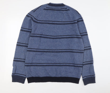 Marks and Spencer Men's Blue Striped V-Neck Jumper M