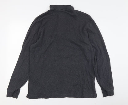 Lands' End Men's Black Long Sleeve Polo - Size L