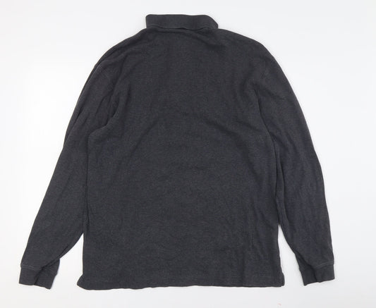 Lands' End Men's Black Long Sleeve Polo - Size L