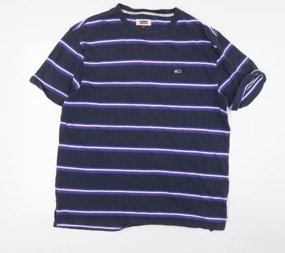 Tommy Jeans Men's Blue Striped Cotton T-Shirt L