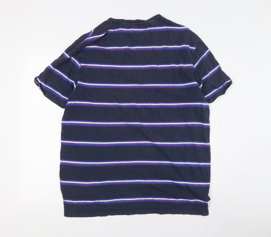 Tommy Jeans Men's Blue Striped Cotton T-Shirt L