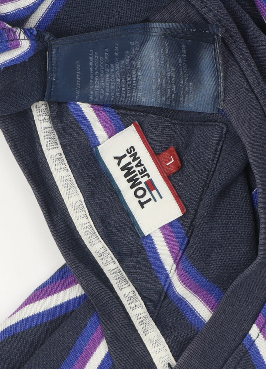 Tommy Jeans Men's Blue Striped Cotton T-Shirt L