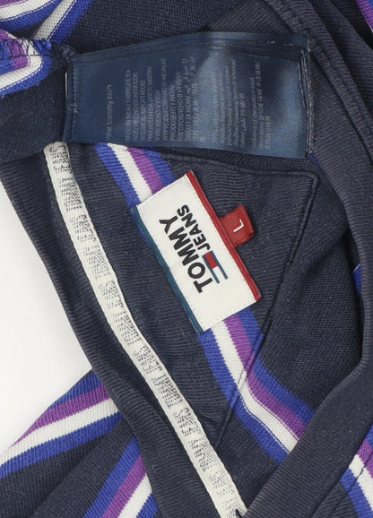 Tommy Jeans Men's Blue Striped Cotton T-Shirt L