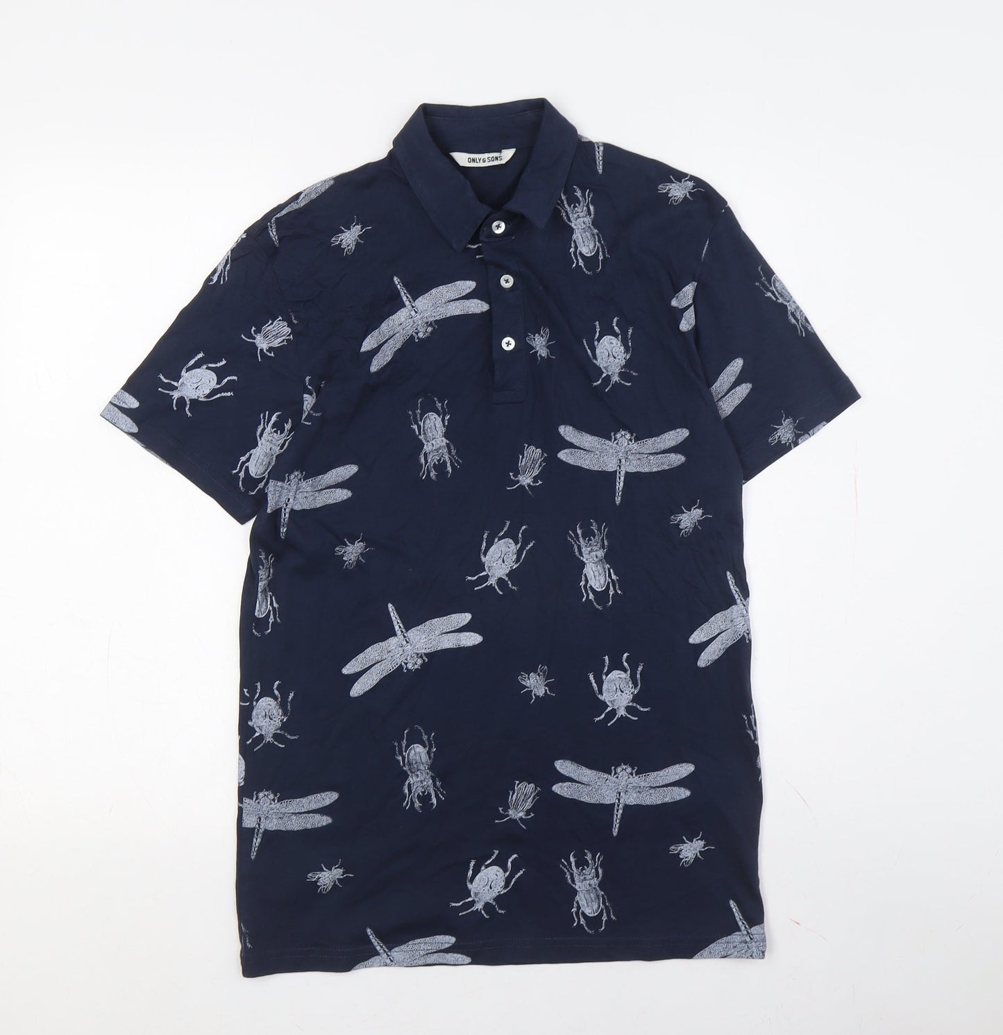 Only & Sons Men's Blue Animal Polo Shirt Size S