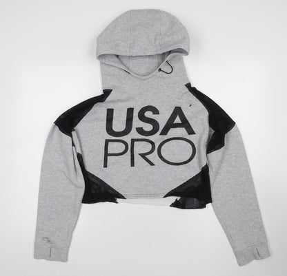 USA Pro Women's Grey Logo Hooded Activewear Hoodie