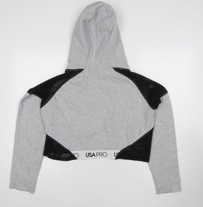 USA Pro Women's Grey Logo Hooded Activewear Hoodie