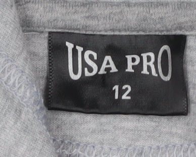 USA Pro Women's Grey Logo Hooded Activewear Hoodie