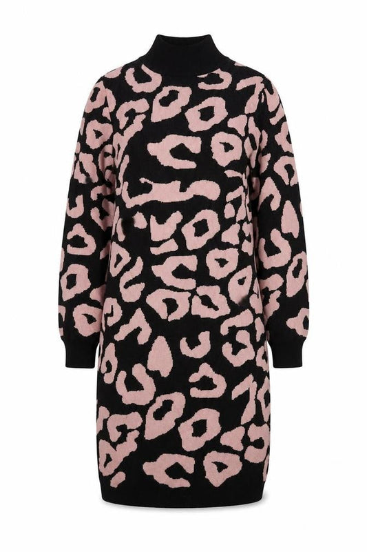 Front view of Oui Women's Black Pink Jumper Dress, M, Animal Print