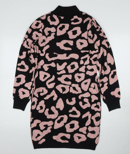Oui Women's Black Pink Jumper Dress, M, Animal Print