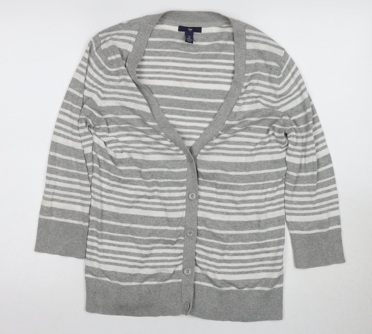 Gap Women's Grey Cardigan Size S V-Neck Striped Casual