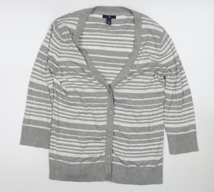 Gap Women's Grey Cardigan Size S V-Neck Striped Casual