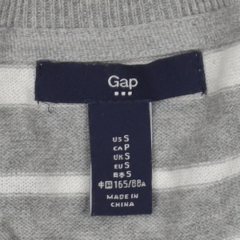Gap Women's Grey Cardigan Size S V-Neck Striped Casual