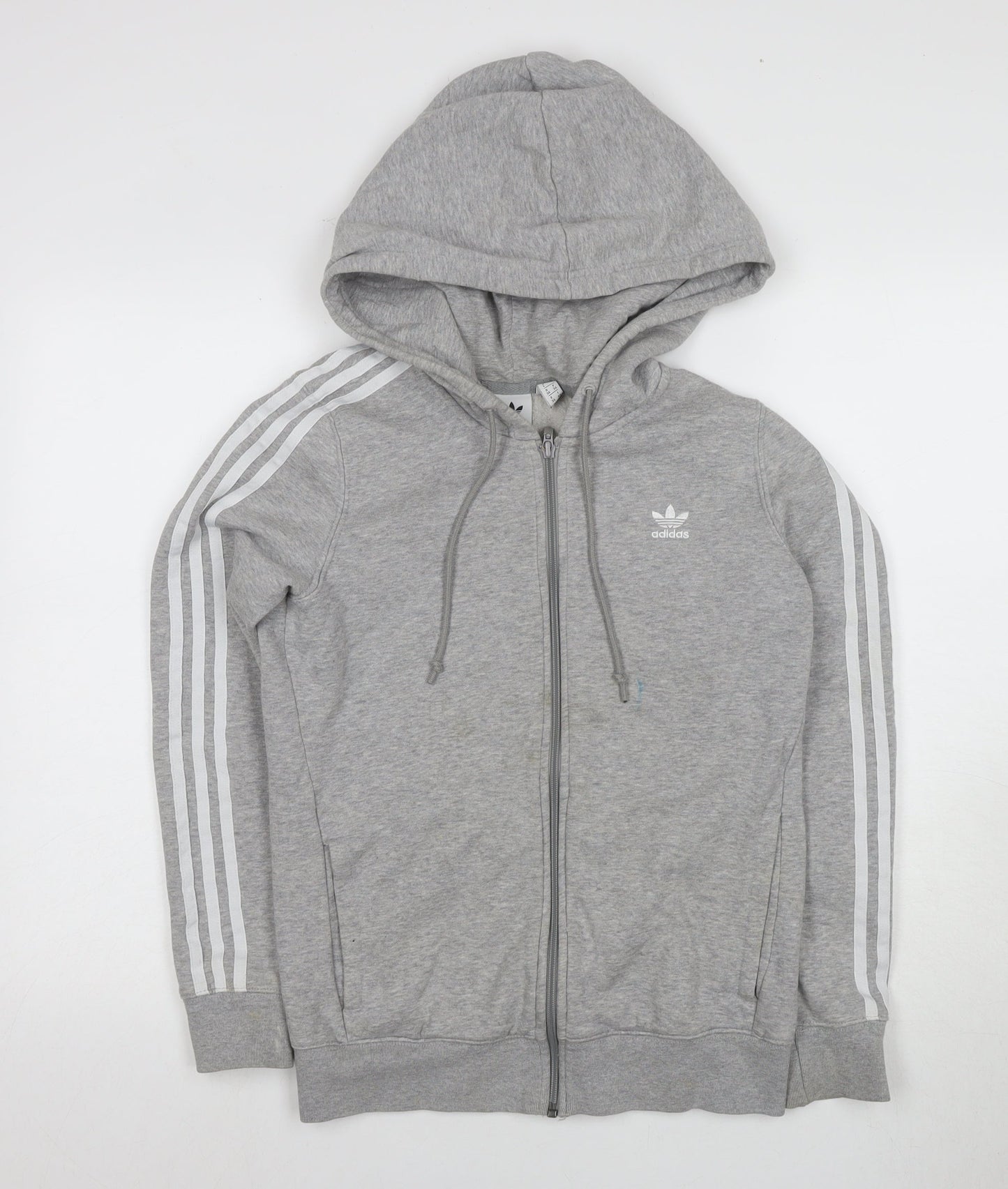 Adidas Women's Grey Full Zip Hoodie with Logo, Size 8