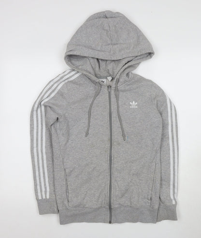 Adidas Women's Grey Full Zip Hoodie with Logo, Size 8