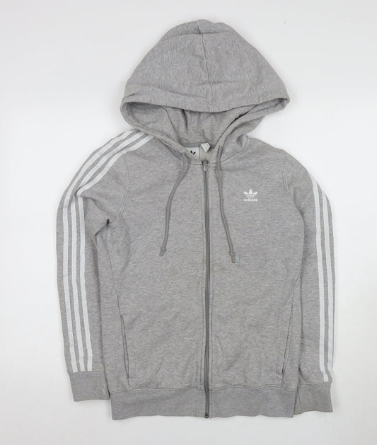 Adidas Women's Grey Full Zip Hoodie with Logo, Size 8