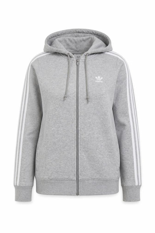 Front view of Adidas Women's Grey Full Zip Hoodie with Logo, size 8