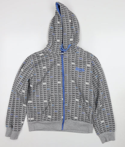 Lonsdale Unisex Grey Blue Full Zip Hoodie Size 12