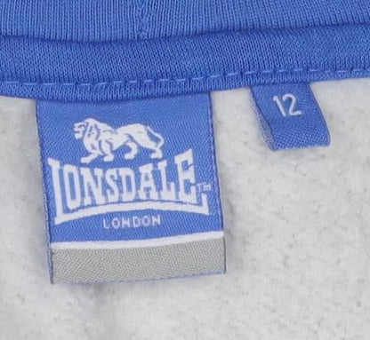 Lonsdale Unisex Grey Blue Full Zip Hoodie Size 12