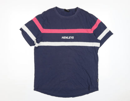 Mens UK Size L Henleys Blue  T-Shirt
