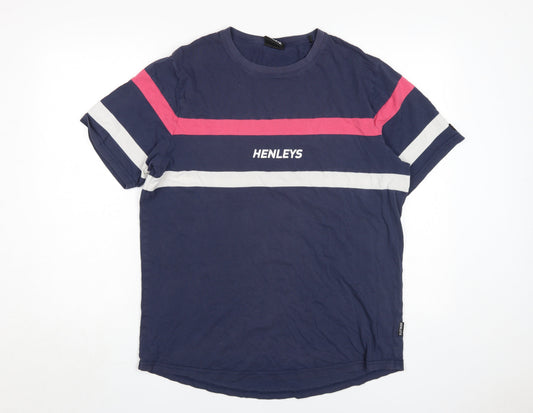 Mens UK Size L Henleys Blue  T-Shirt