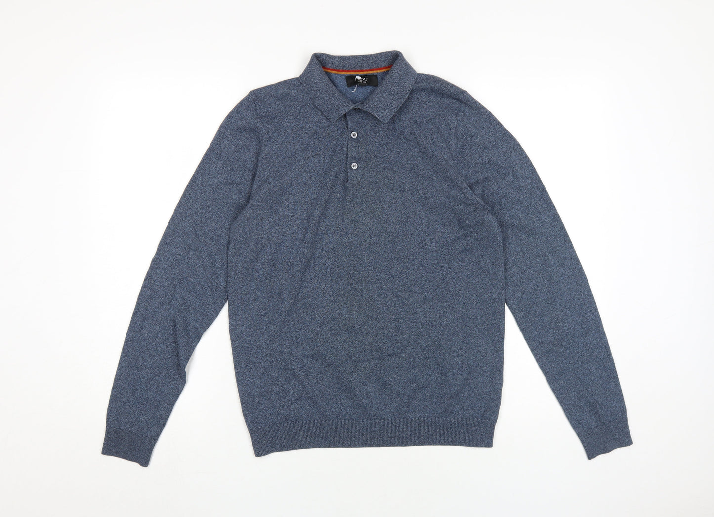 Next Men's Blue Long Sleeve Polo, Size L, Cotton Blend