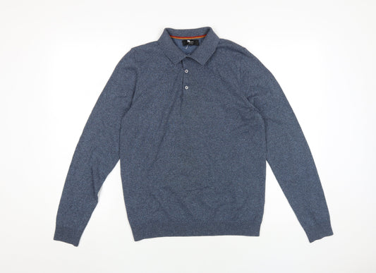 Next Men's Blue Long Sleeve Polo, Size L, Cotton Blend