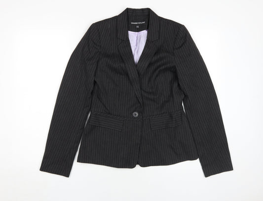 Warehouse Women's Black Pinstripe Jacket Size 10