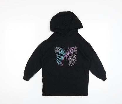 Next Girls Black Butterfly Jewel Hoodie, 6 Years, Pullover