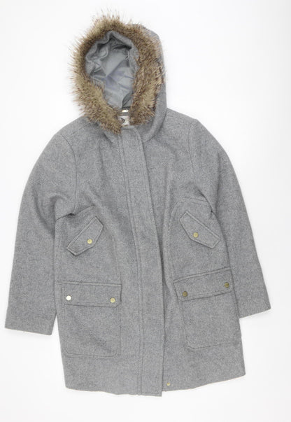 Dash Women's Grey Parka Coat Size 14 Faux Fur Hooded
