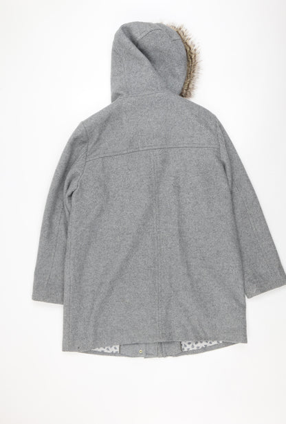 Dash Women's Grey Parka Coat Size 14 Faux Fur Hooded