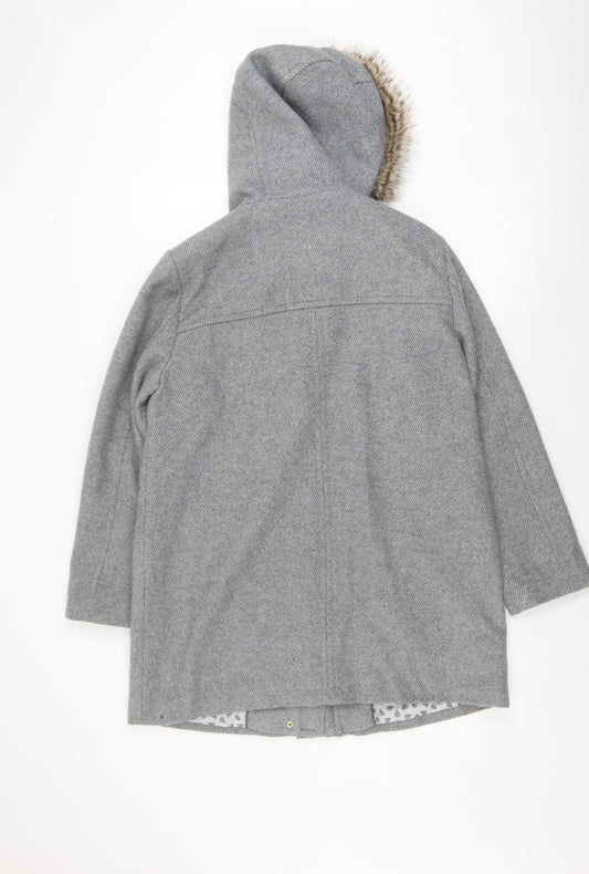 Dash Women's Grey Parka Coat Size 14 Faux Fur Hooded