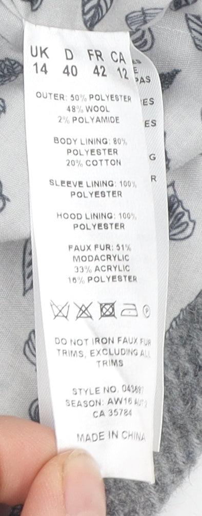 Dash Women's Grey Parka Coat Size 14 Faux Fur Hooded