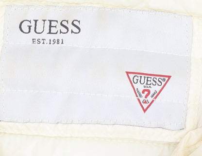 Guess Women's Ivory Puffer Jacket XS, Full Zip Quilted