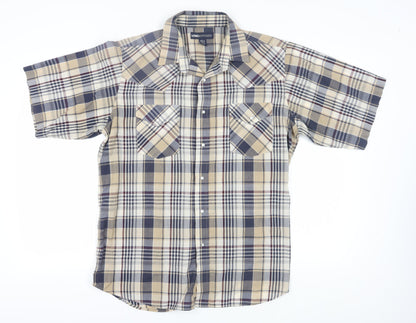 MWG Apparel Men's Beige Plaid Casual Button-Up Shirt L