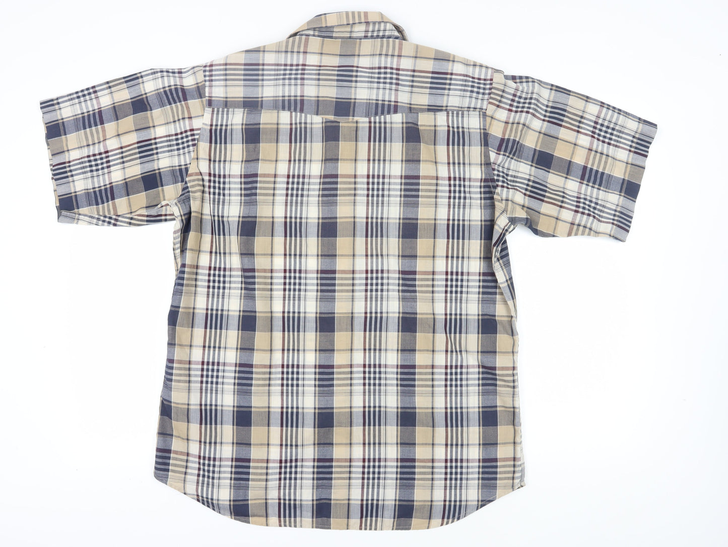 MWG Apparel Men's Beige Plaid Casual Button-Up Shirt L