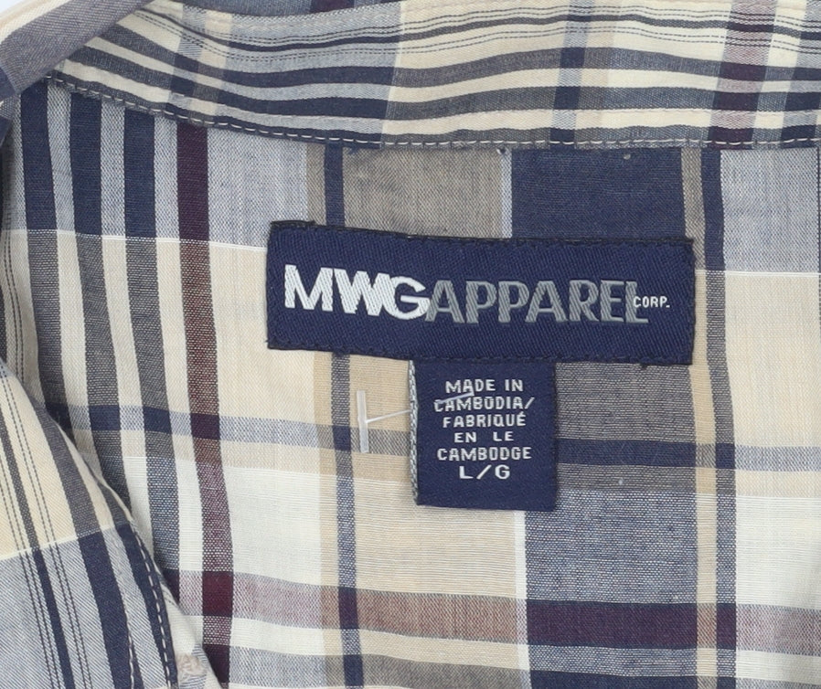 MWG Apparel Men's Beige Plaid Casual Button-Up Shirt L